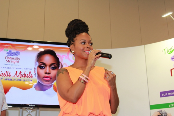 Chrisette Michele greets her fans. 